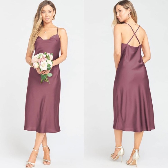 NEW Show‎ Me Your Mumu Verona Cowl Dress Dusty Plum Luxe Satin Size Large - Picture 2 of 10